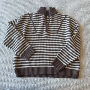 Brown and White Striped Pullover Sweater